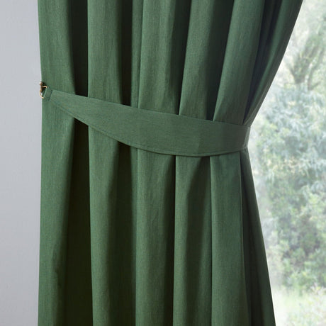 Dijon Plain Textured Curtain Tie Backs Pair - Dijon Curtain Tiebacks In Bottle Green 2