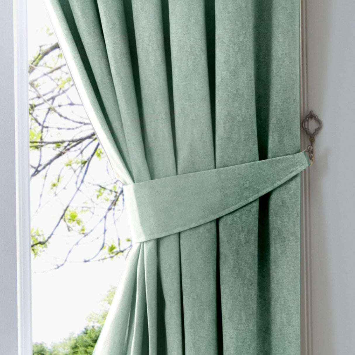 Dijon Plain Textured Curtain Tie Backs Pair - Dijon Curtain Tiebacks In Duck Egg 1