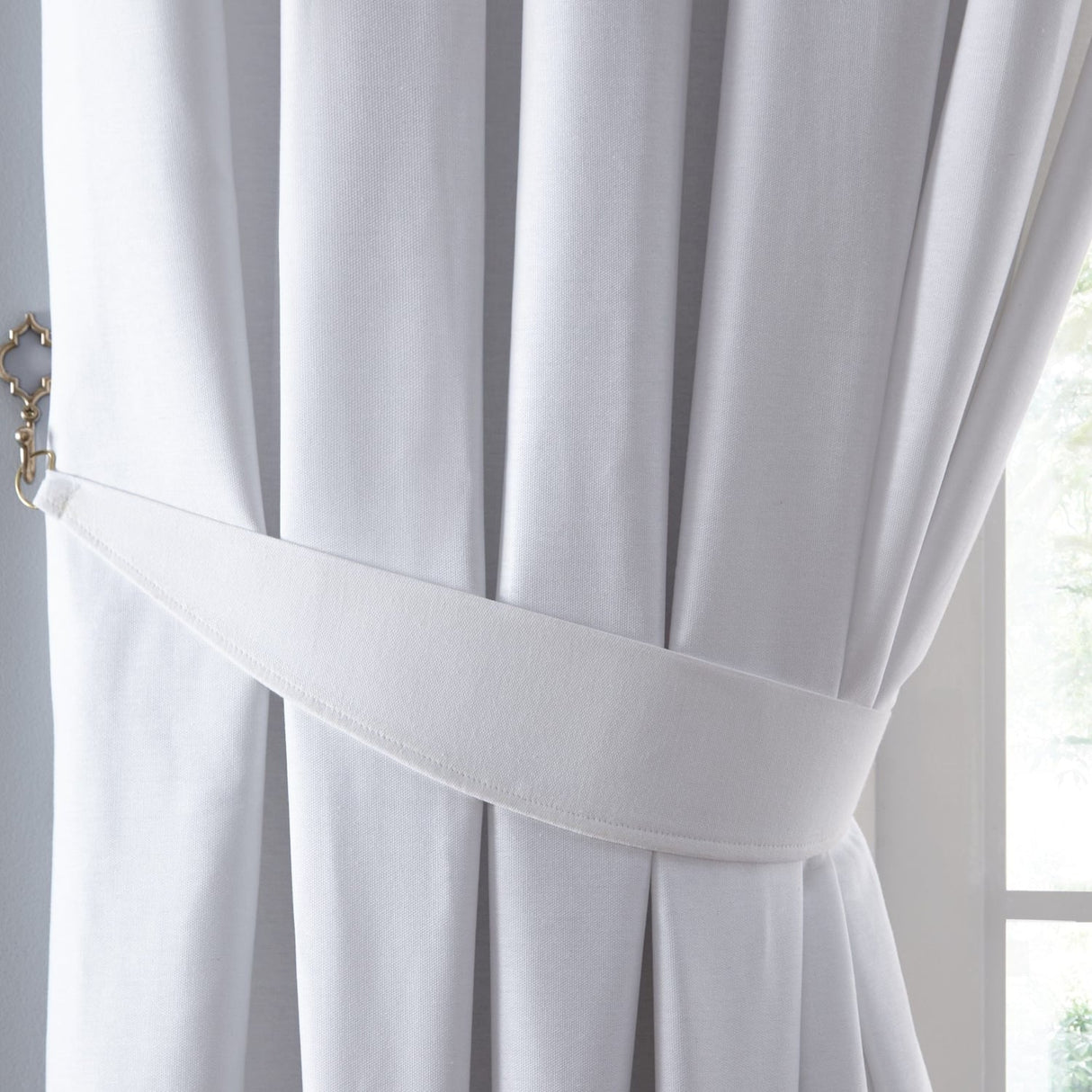 Dijon Plain Textured Curtain Tie Backs Pair - Dijon Curtain Tiebacks In White 2