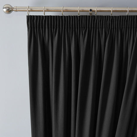 Dijon Blackout Thermal Pencil Pleat Curtains - Black Light Filtering Polycotton - Dijon Pencil Pleat Curtains In Black 2