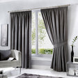 Dijon Blackout Thermal Pencil Pleat Curtains - Charcoal Light Filtering Polycotton