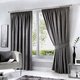 Dijon Blackout Thermal Pencil Pleat Curtains - Charcoal Light Filtering Polycotton