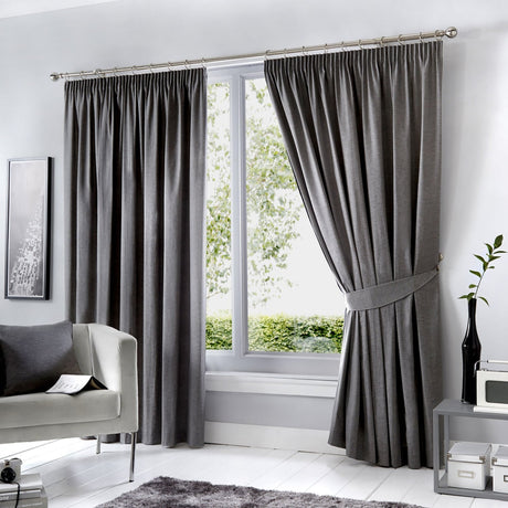 Dijon Blackout Thermal Pencil Pleat Curtains - Charcoal Light Filtering Polycotton
