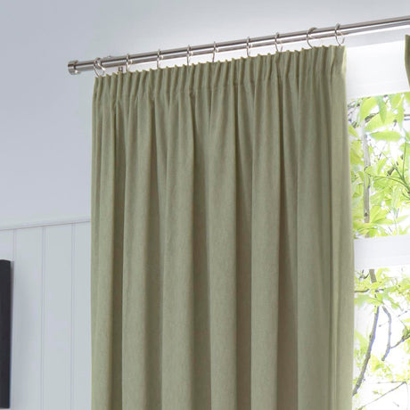 Dijon Blackout Thermal Pencil Pleat Curtains - Green Light Filtering Polycotton
