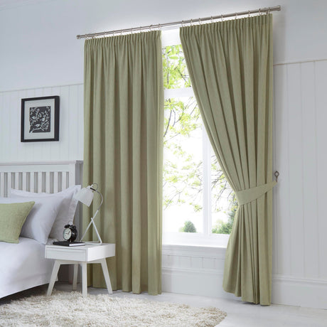 Dijon Blackout Thermal Pencil Pleat Curtains - Green Light Filtering Polycotton - Dijon Pencil Pleat Curtains In Green 2