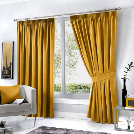 Dijon Blackout Thermal Pencil Pleat Curtains - Ochre Light Filtering Polycotton
