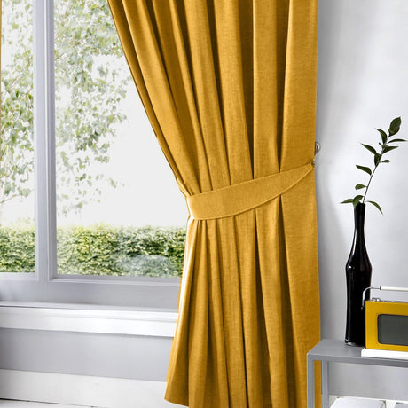 Dijon Blackout Thermal Pencil Pleat Curtains - Ochre Light Filtering Polycotton - Dijon Pencil Pleat Curtains In Ochre 4