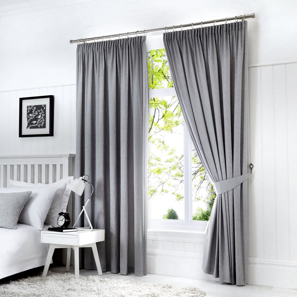 Dijon Blackout Thermal Pencil Pleat Curtains - Silver Light Filtering Polycotton