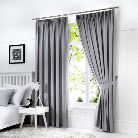Dijon Blackout Thermal Pencil Pleat Curtains - Silver Light Filtering Polycotton