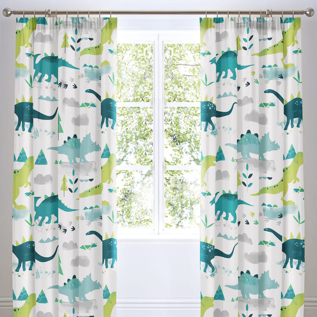 Dino Kids Dinosaur Print Tape Top Curtains