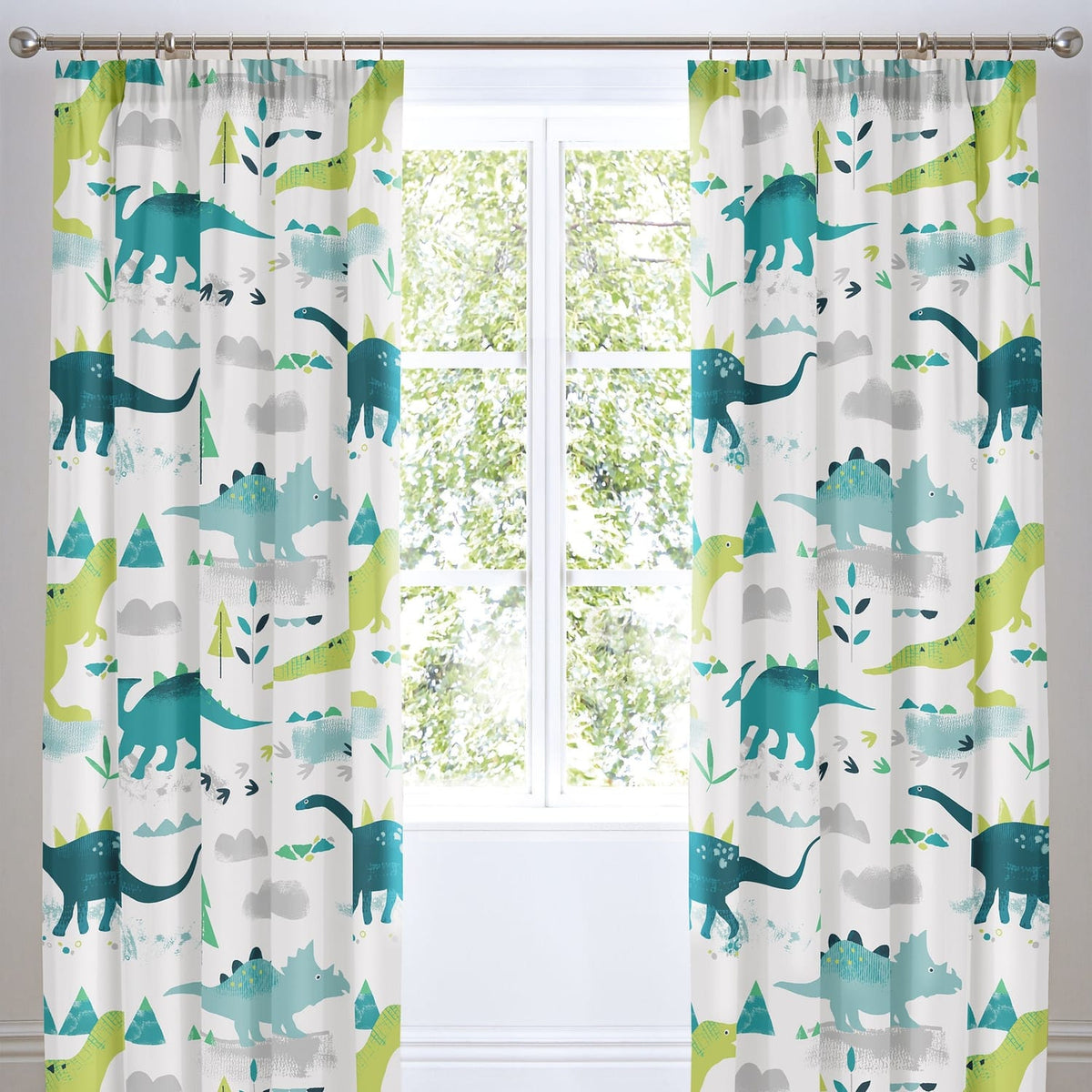 Dino Kids Dinosaur Print Tape Top Curtains Light Filtering Polycotton