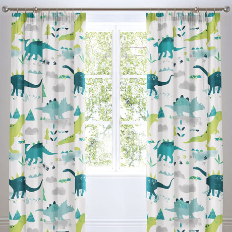 Dino Kids Dinosaur Print Tape Top Curtains Light Filtering Polycotton