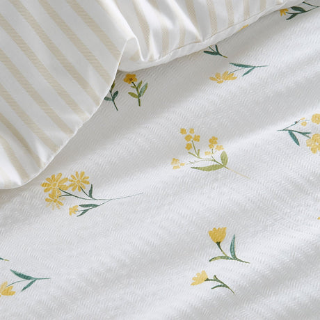Ditsy Floral Yellow Seersucker Duvet Cover Set - Ditsy Floral Seersucker Duvet Cover Set In Yellow 3
