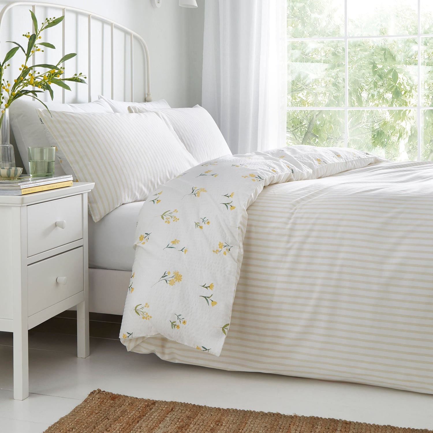 Ditsy Floral Yellow Seersucker Duvet Cover Set - Ditsy Floral Seersucker Duvet Cover Set In Yellow 4