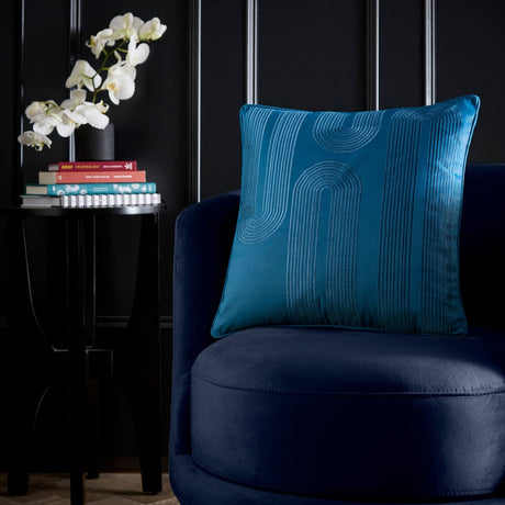 Laurence Llewelyn-Bowen Diva Ochre Geometric Embroidered Filled Cushion - Diva Embroidery Cushion In Teal 43 X 43Cm 1