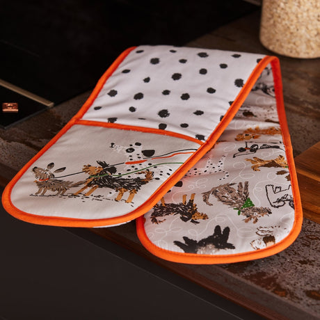 Ulster Weavers Dog Days Dog Print Double Oven Glove - Dog Days Double Oven Glove In Grey 3