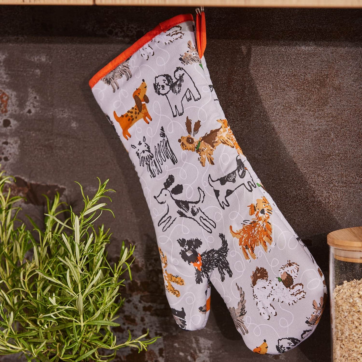 Ulster Weavers Dog Days Dog Print Gauntlet Oven Glove - Dog Days Gauntlet Oven Glove In Grey 3