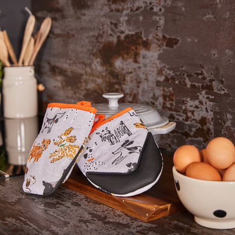 Ulster Weavers Dog Days Dog Print Microwave Mitts Pair - Dog Days Microwave Mitts Pair In Grey 2
