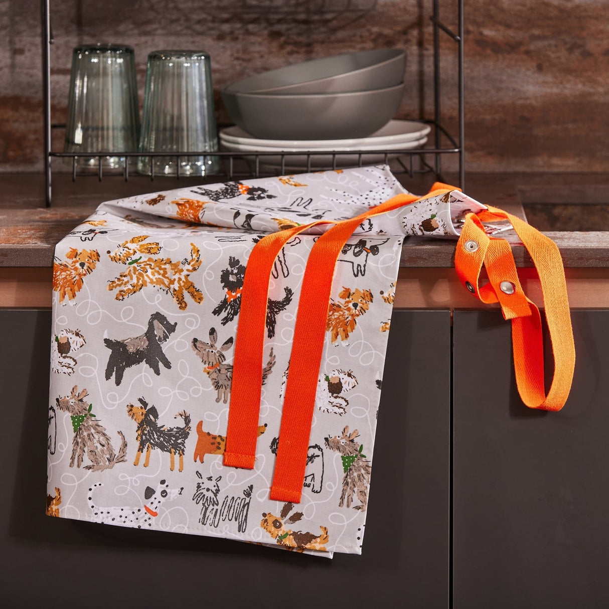 Ulster Weavers Dog Days Dog Print PVC Oilcloth Apron - Dog Days Pvc Apron In Grey 2