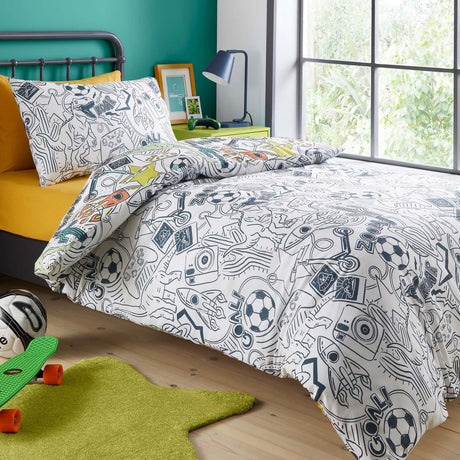Doodle Zoom Multi Polycotton Duvet Cover Set - Doodle Zoom Duvet Cover Set In Multi 4