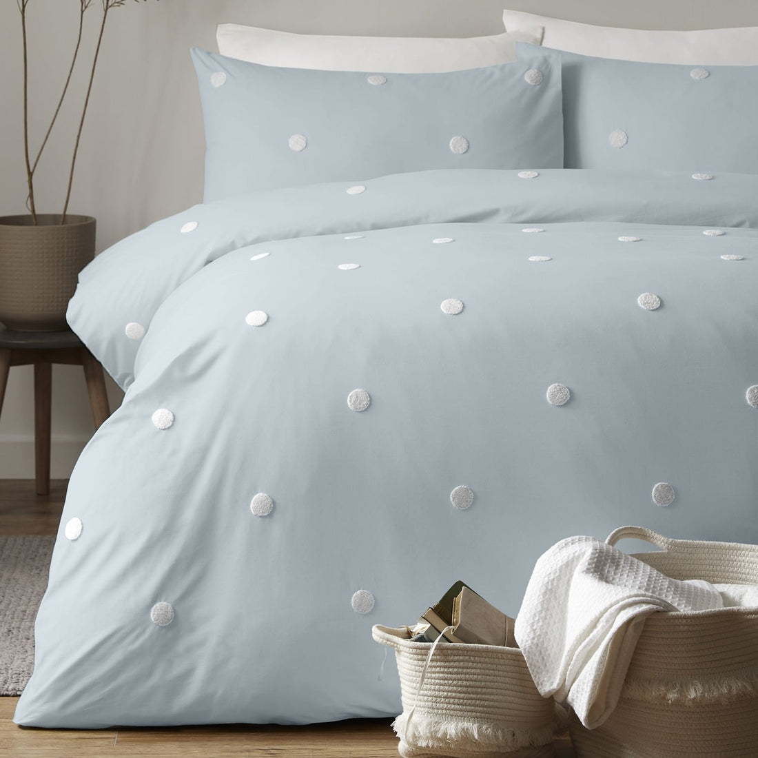 Dot Garden Duck Egg 100% Cotton Duvet Cover Bedding Set