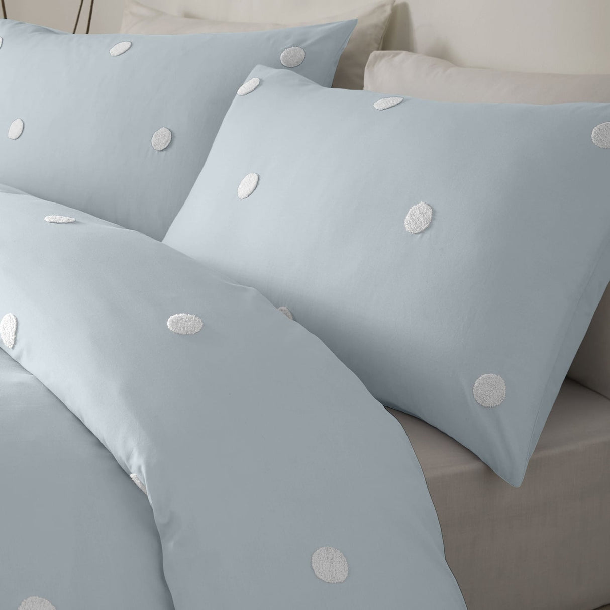 Dot Garden Cotton Duvet Cover Set - Duck Egg - Dot Garden Duvet Cover Set In Duck Egg With White Dots 3