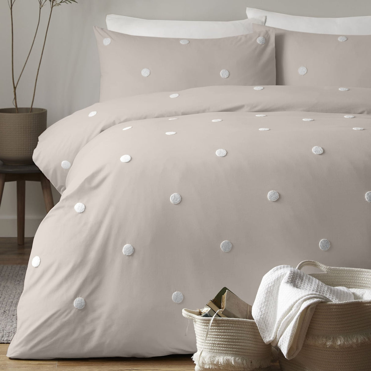 Dot Garden Cotton Duvet Cover Set - Linen - Dot Garden Duvet Cover Set In Linen With White Dots 2