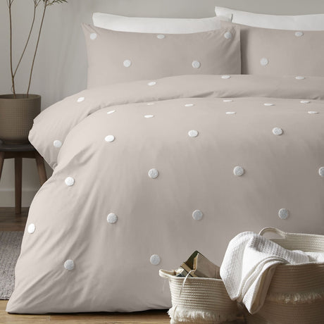 Dot Garden Cotton Duvet Cover Set - Linen - Dot Garden Duvet Cover Set In Linen With White Dots 2