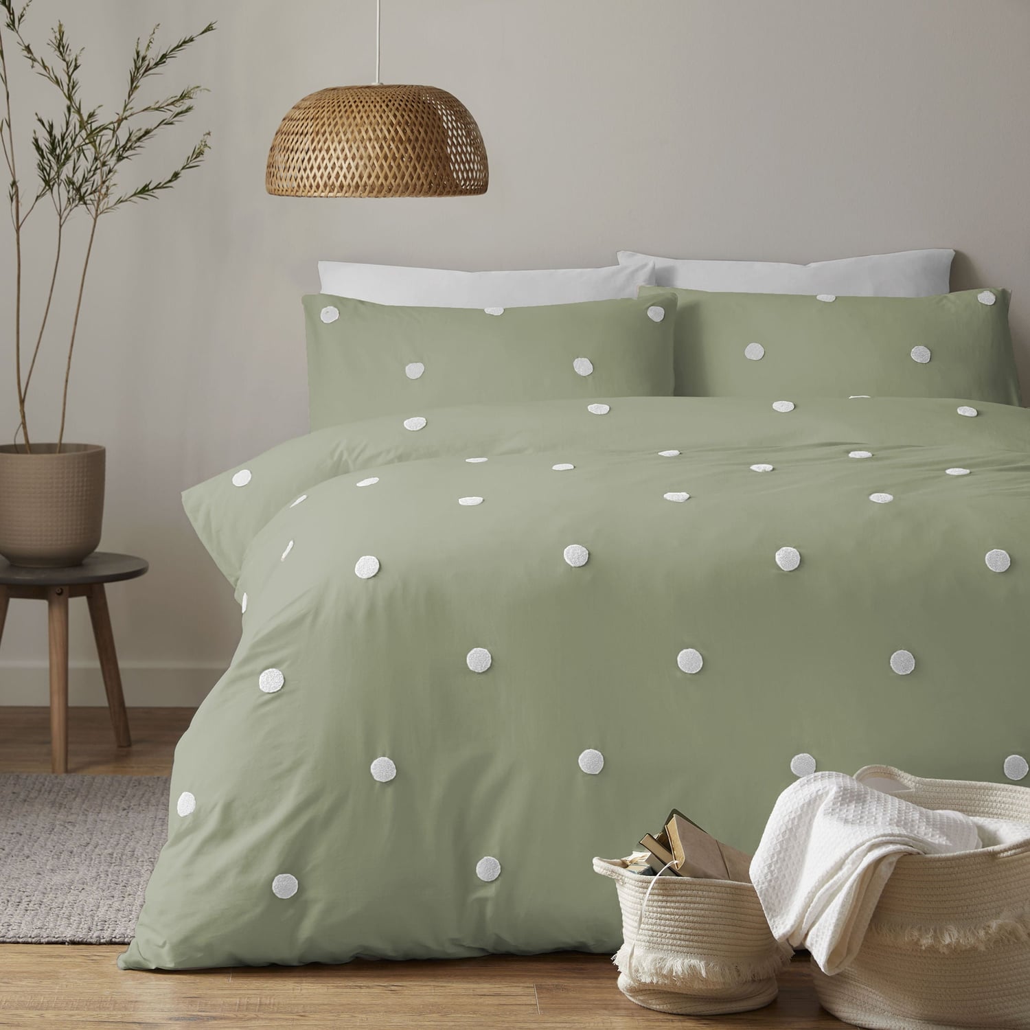 Dot Garden Cotton Duvet Cover Set - Sage