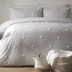 Dot Garden Silver 100% Cotton Duvet Cover Bedding Set