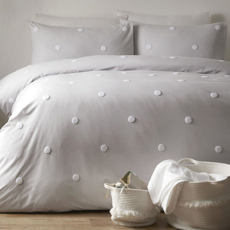 Dot Garden Cotton Duvet Cover Set - Silver
