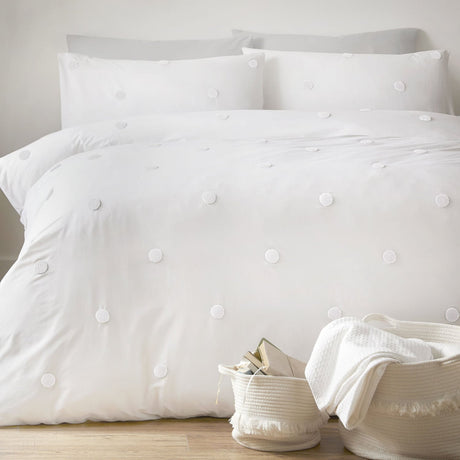 Dot Garden Cotton Duvet Cover Set - White