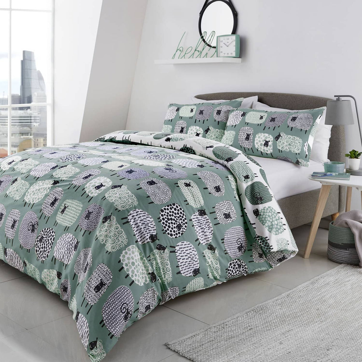 Dotty Sheep Polycotton Duvet Cover Set - Duck Egg