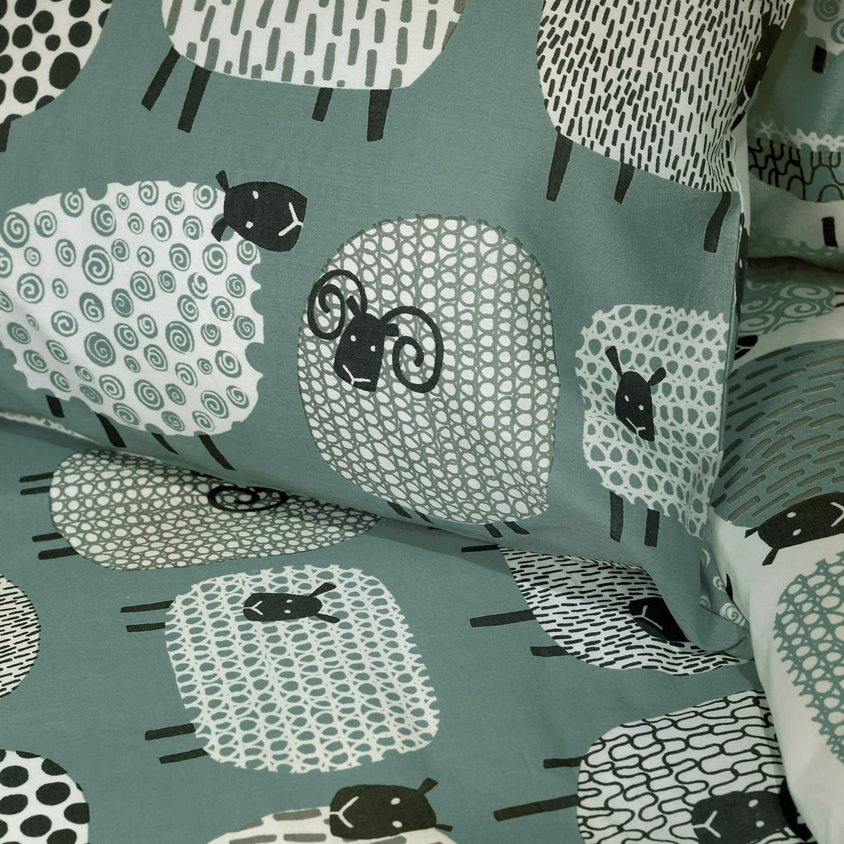 Dotty Sheep Polycotton Duvet Cover Set - Duck Egg - Dotty Sheep Duvet Cover Set In Duck Egg 4