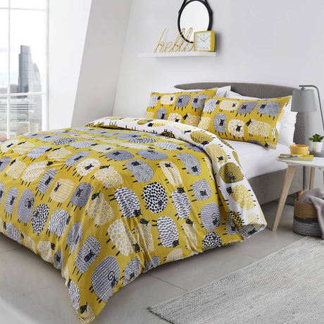 Dotty Sheep Polycotton Duvet Cover Set - Ochre
