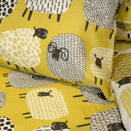 Dotty Sheep Polycotton Duvet Cover Set - Ochre - Dotty Sheep Duvet Cover Set In Ochre 5