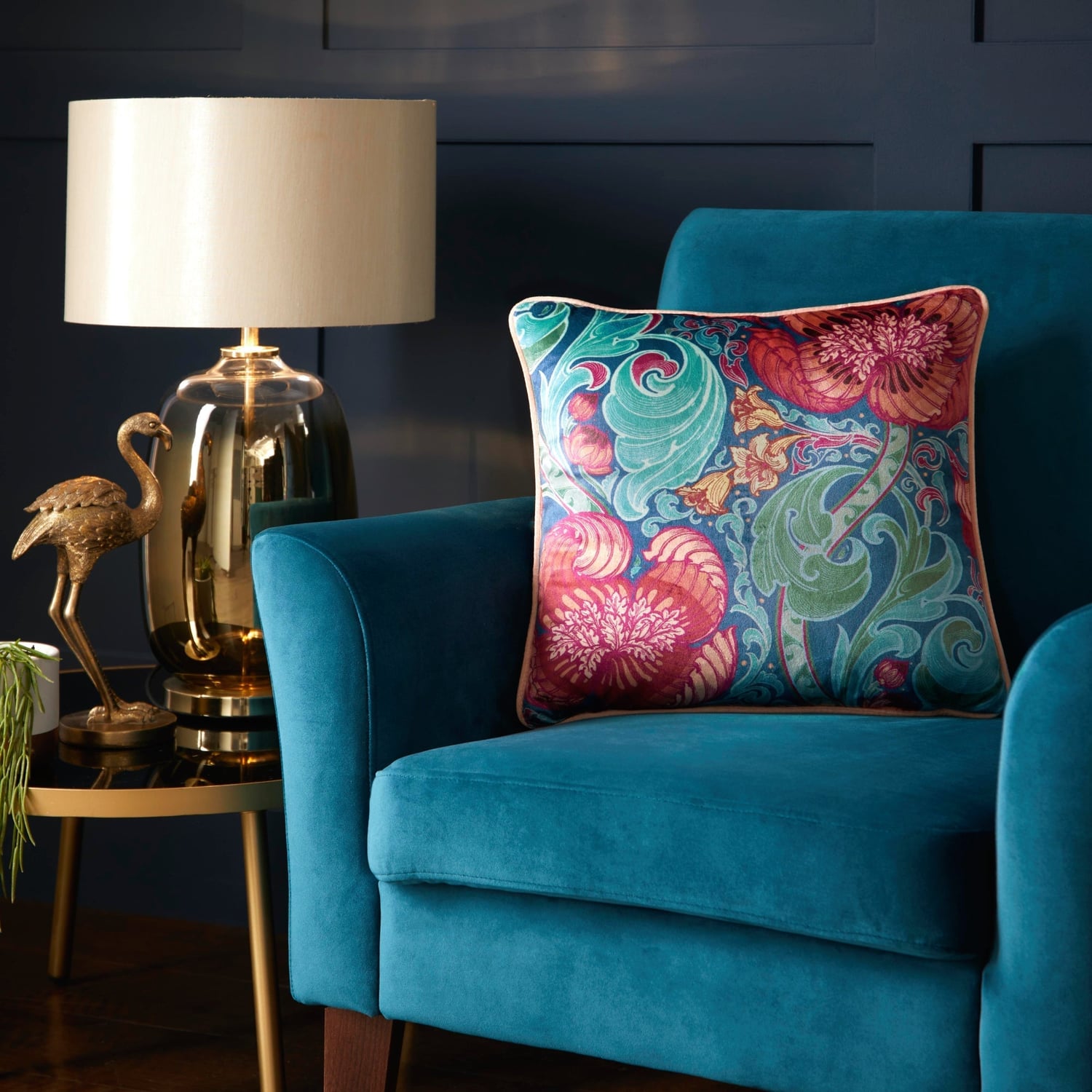 Laurence Llewelyn-Bowen Down the Dilly Blue Ochre Cushion Cover 43cm x 43cm - Blue