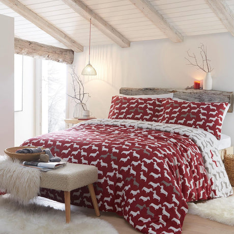 Dudley Love Brushed Cotton Flannelette Duvet Cover Set - Red