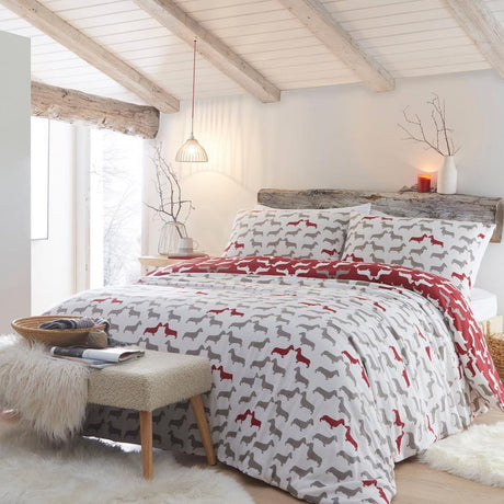Dudley Love Brushed Cotton Flannelette Duvet Cover Set - Red - Dudley Love Duvet Cover Set In Red 4