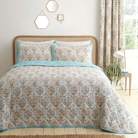 Edena Floral Print Bedspread Natural 230cm x 200cm