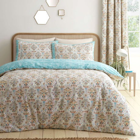 Edena Floral Print Polycotton Duvet Cover Set Natural - Edena Decorative Floral Duvet Cover Set In Natural 2
