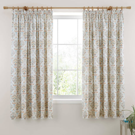 Edena Floral Pencil Pleat Curtains Natural 66 x 72 Inch Light Filtering Polycotton