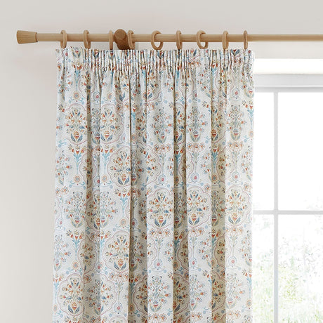 Edena Floral Pencil Pleat Curtains Natural 66 x 72 Inch Light Filtering Polycotton - Edena Decorative Floral Pair Of Pencil Pleat Curtains In Natural 2