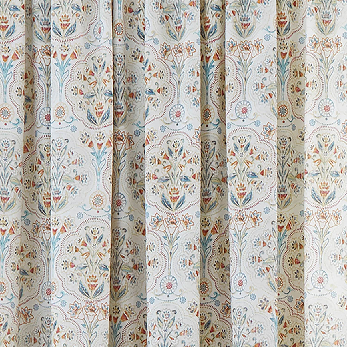 Edena Floral Pencil Pleat Curtains Natural 66 x 72 Inch Light Filtering Polycotton - Edena Decorative Floral Pair Of Pencil Pleat Curtains In Natural 3