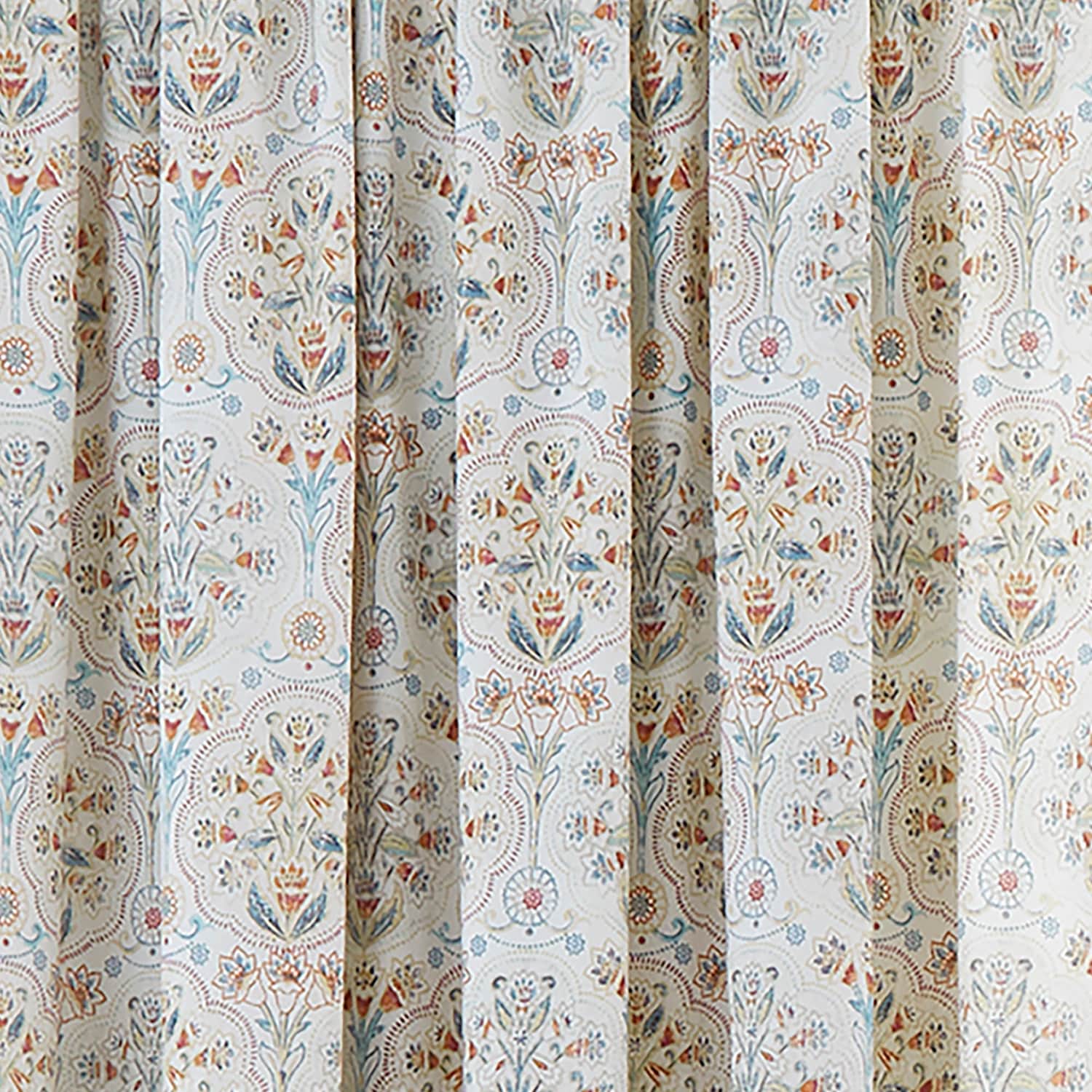 Edena Floral Pencil Pleat Curtains Natural 66 x 72 Inch Light Filtering Polycotton - Edena Decorative Floral Pair Of Pencil Pleat Curtains In Natural 3
