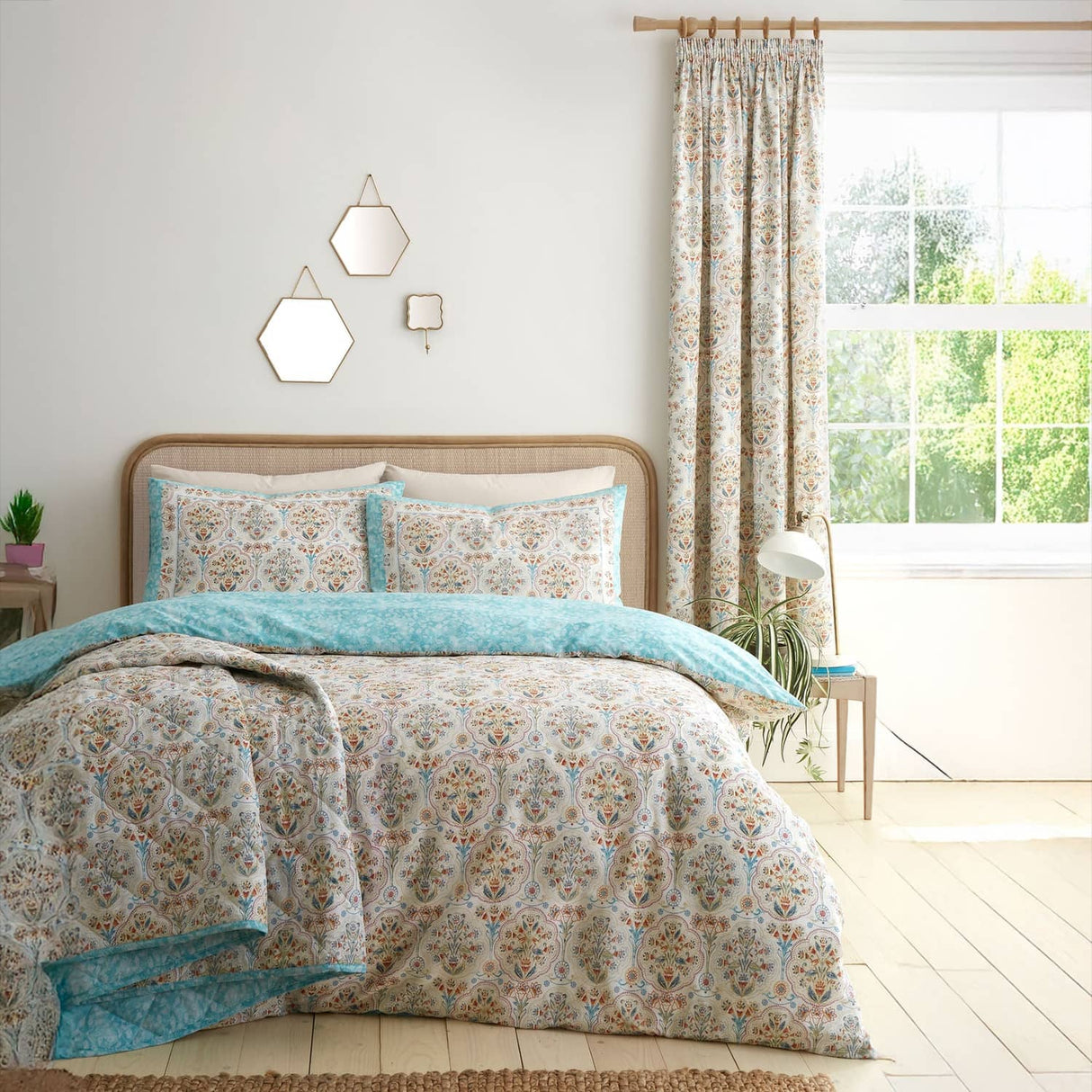 Edena Floral Pencil Pleat Curtains Natural 66 x 72 Inch Light Filtering Polycotton - Edena Decorative Floral Pair Of Pencil Pleat Curtains In Natural 4