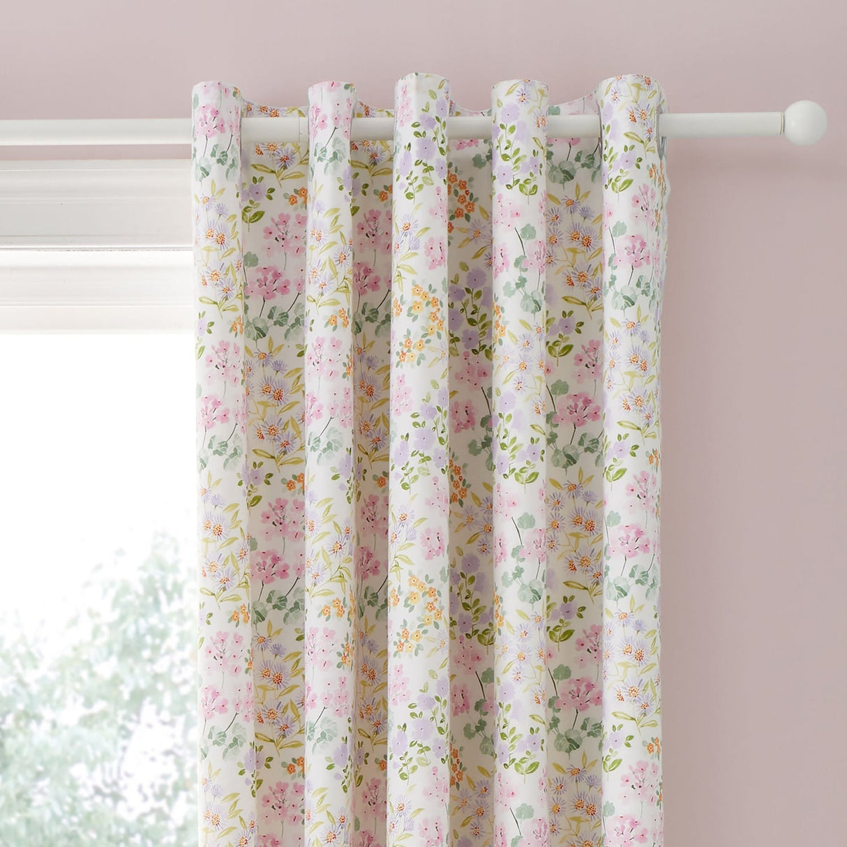 Edith Lined Eyelet Curtains Light Filtering Polycotton - Lilac - Edith Eyelet Curtains In Lilac 2