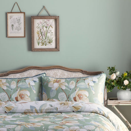 Eleanor Floral Cotton Sateen Duvet Cover Set - Eleanor Duvet Cover Set In Green 3