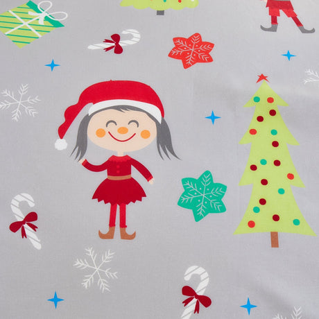 Elf & Santa Christmas Polycotton Duvet Cover Set - Grey - Elf & Santa Christmas Duvet Cover Set In Grey 3