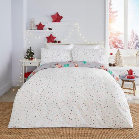 Elf & Santa Christmas Polycotton Duvet Cover Set - Grey - Elf & Santa Christmas Duvet Cover Set In Grey 5